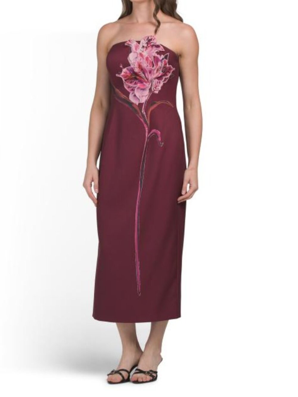 RENE BY RENE RUIZ Strapless 3d Floral Tea Length Dress